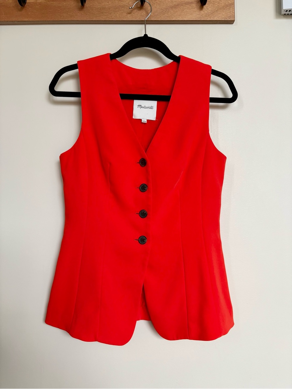 Madewell Red Orange Tailored Vest Size 4 Button Front Fitted Waistcoat